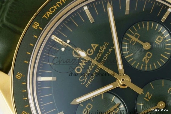 0512 Speedmaster Moonwatch in Moonshine Gold YG RMF Best Edition Green Dial on Green Leather Strap Manual Chrono EasyCare 7832